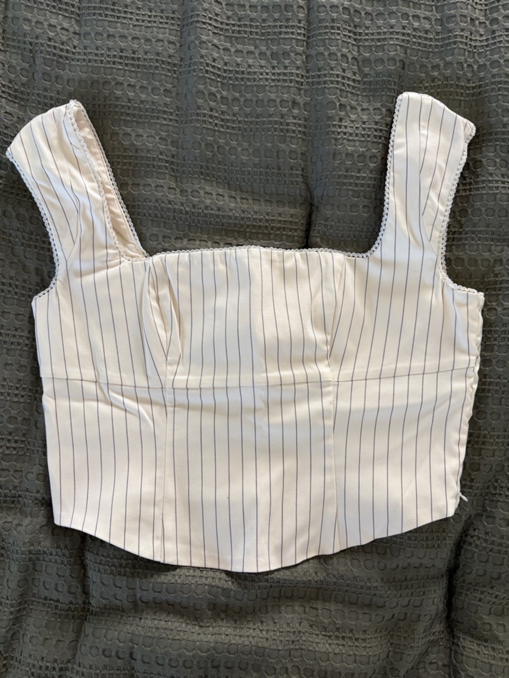 White Pinstripe Square-Neck Top